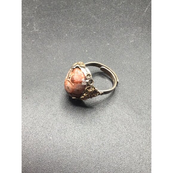 Vintage Unca Leopard Jasper Ring Sterling Silver Adjustable Size Stone Ring - Picture 7 of 8